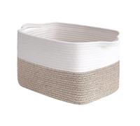 MEETOZ Woven Storage Basket, Cotton Rope Storage Basket with Handle, Square Shelf Baskets for Toys, Books, Shoes, Decorative Baskets for Living Room Bedroom Bathroom Organisation, 33x28x24cm (Brown)
