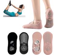 MEETTIKEY 2 PCS Yoga Socks, Non-Slip Pilates Socks with Straps Yoga Socks for Women NonSlip, for Pilates, Fitness, Ballet, Home Workout Gym Accessories