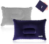 MEETTIKEY Inflatable Pillow, Ultralight Compressible Waterproof Soft Portable Cushion, Compact Blow Up Pillow for Camping, Hiking, Beach, Fishing & Office, 34 x 22 cm (Dark Blue+Grey)
