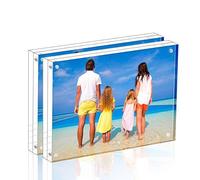 Meetu Acrylic Picture Frame 5x7,Clear Freestanding Double Sided 20mm Thickness Frameless Magnetic Photo Frames Desktop Display with Gift Box Package(2 Pack)