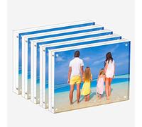 Meetu Acrylic Picture Frame 5x7,Clear Freestanding Double Sided 20mm Thickness Frameless Magnetic Photo Frames Desktop Display with Gift Box Package(5 Pack)