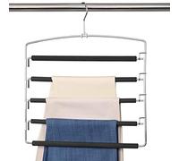 Meetu Pants Hangers 5 Layers Stainless Steel Non-Slip Foam Padded Swing Arm Space Saving Clothes Slack Hangers Closet Storage Organizer for Pants Jeans Trousers Skirts Scarf Ties Towels (4 Pack)