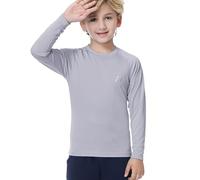 MEETWEE Boy Long/Short Sleeve Rash Vest Guard Kids Swimming Top UV Sun Protection UPF 50+ Quick Drying Light Gray