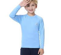 MEETWEE Boy Long/Short Sleeve Rash Vest Guard Kids Swimming Top UV Sun Protection UPF 50+ Quick Drying Lightblue