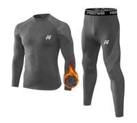 MEETWEE Men’s Thermal Underwear Set, Winter Base Layer Long Sleeve Long Johns Quick Dry Compression Top & Bottom for Sport Skiing Running Hiking Grey