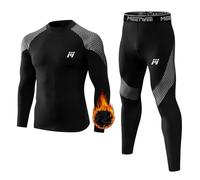 MEETWEE Men’s Thermal Underwear Set, Winter Base Layer Long Sleeve Long Johns Quick Dry Compression Top & Bottom for Sport Skiing Running Hiking Black