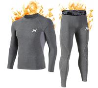 MEETWEE Men’s Thermal Underwear Set, Winter Long Sleeve Base Layer Quick Dry Long Johns Compression Suit for Workout Skiing Running Hiking Grey
