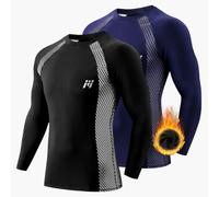 MEETWEE Men’s Thermal Underwear Tops, Thermals Shirts Base Layer Top Compression Long Sleeve Tee-Shirt Sport Fleece Lined T Shirt for Running Workout Skiing