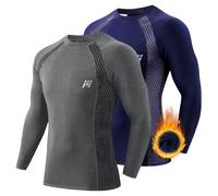 MEETWEE Men’s Thermal Underwear Tops, Thermals Shirts Base Layer Top Compression Long Sleeve Tee-Shirt Sport Fleece Lined T Shirt for Running Workout Skiing, Gray+blue