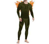 MEETWEE Men Thermal Underwear Sets, Long Sleeve Base Layer Compression Sets, Long John, Tops & Bottom Suit, Quick Dry Winter Skiing Running Green