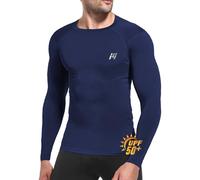 MEETWEE Men UPF50+ Rash Guard Vest Long Sleeve, Compression Shirt Base Skin Layer UV Top Swim Shirt Sun Protection Watersport Surfing Fishing Navyblue