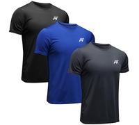 MEETWEE Men's Sport T-Shirt, Breathable Cool Dry Mesh Base Layer Tops Short Sleeve Running Top Gym Shirt, Black+grey+blue, L