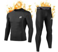 MEETWEE Men's Thermal Underwear Set, Winter Long Sleeve Base Layer Quick Dry Long Johns Compression Suit for Workout Skiing Running Hiking, Black, L