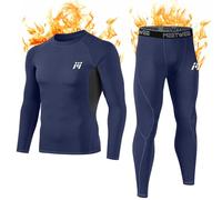 MEETWEE Men's Thermal Underwear Set, Winter Long Sleeve Base Layer Quick Dry Long Johns Compression Suit for Workout Skiing Running Hiking, Blue, XXL