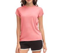 MEETWEE Swim Shirts for Women, Short Sleeve T Shirt Athletic Casual Tops Quick Dry UPF 50+ Running Surfing Workout Yoga Sun Tee Shirts Pink Red