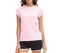 MEETWEE Swim Shirts for Women, Short Sleeve T Shirt Athletic Casual Tops Quick Dry UPF 50+ Running Surfing Workout Yoga Sun Tee Shirts Pink Purple