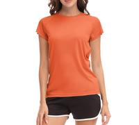 MEETWEE Swim Shirts for Women, Short Sleeve T Shirt Athletic Casual Tops Quick Dry UPF 50+ Running Surfing Workout Yoga Sun Tee Shirts Orange