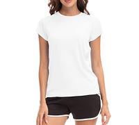 MEETWEE Swim Shirts for Women, Short Sleeve T Shirt Athletic Casual Tops Quick Dry UPF 50+ Running Surfing Workout Yoga Sun Tee Shirts White