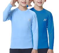 MEETWEE Toddler Girl Long Sleeve Rash Vest Guard, Kids Swim Quick Dry Top UPF 50+ UV Protection for Surfing Pool Beach, Light Blue + Dark Blue, 14 Years