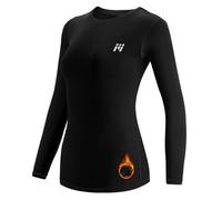 MEETWEE Women’s Thermal Underwear Tops, Thermals Shirts Base Layer Top Compression Long Sleeve Tee-Shirt Sport Fleece Lined T Shirt for Running Workout Skiing Black