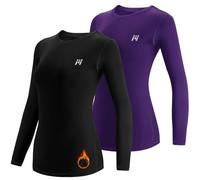 MEETWEE Women’s Thermal Underwear Tops, Thermals Shirts Base Layer Top Compression Long Sleeve Tee-Shirt Sport Fleece Lined T Shirt for Running Workout Skiing