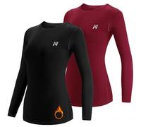 MEETWEE Women’s Thermal Underwear Tops, Thermals Shirts Base Layer Top Compression Long Sleeve Tee-Shirt Sport Fleece Lined T Shirt for Running Workout Skiing