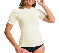 MEETWEE Women's Surf Rash Guard Sun Protection Swimsuit UV Protection Shirt UPF 50+ Short-Sleeve Swim Top Quick-Drying Swimming Sun Protection Shirt for Water Sports Cream Yellow