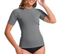 MEETWEE Women's Surf Rash Guard Sun Protection Swimsuit UV Protection Shirt UPF 50+ Short-Sleeve Swim Top Quick-Drying Swimming Sun Protection Shirt for Water Sports Dark Gray