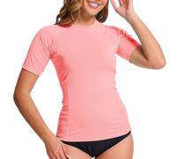 MEETWEE Women's Surf Rash Guard Sun Protection Swimsuit UV Protection Shirt UPF 50+ Short-Sleeve Swim Top Quick-Drying Swimming Sun Protection Shirt for Water Sports Pink