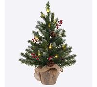 MEETYAMOR 2 FT Mini Christmas Tree, 24" PE Prelit Small Artificial Tabletop Snow Flocked Christmas Trees Decor with 20 Lights Timer, Outdoor Indoor Porch Table Centerpieces Xmas Christmas Decorations