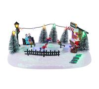 MEETYAMOR Christmas Village House, Animated Ice Skating Pond with 4 Moving Skaters Snow Scene, Lighted Christmas Skating Rink for Home Indoor Tabletop Mantel, Musical Collectible Buildings Decor