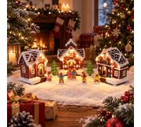 MEETYAMOR Christmas Village Sets, 10 PCS Lighted Resin Christmas Village Gingerbread Houses & Figurines for Gingerbread Decor, Christmas Town Scene Collection Buildings for Home Indoor Mantel Tabletop