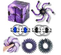 Meetyo 6 Pack Fidget Toy Set - Sensory Toys for Anxiety Relief for Adults & Kids, Con Infinity Cube, Chain Links & Finger Springs, Stress Relief Toys for Office, Party Bag Fillers, Birthday Gifts