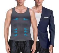 MEETYOO 1/2/3 Pack Shaper Slimming Tank Top Athletic Compression Shirt with Sleeveless Undershirts for Men, White+Gray, Medium