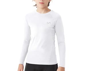 MEETYOO Boy Long Sleeve Compression Shirt, Base Layer Top Kids Junior Youth, Quick Dry Breathable Sports Football Running Tights White