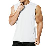 MEETYOO Men’s Sleeveless Quick Dry Tank T Shirt Vest Top for Running Gym Sport Fitness, White, L