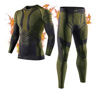 MEETYOO Men’s Thermal Underwear Set, Sport Base Layer Wicking Long Johns Thermals Leggings Compression Tops for Skiing Running Hiking Workout Green
