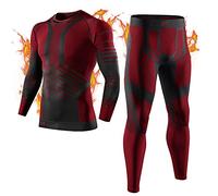 MEETYOO Men’s Thermal Underwear Set, Sport Base Layer Wicking Long Johns Thermals Leggings Compression Tops for Skiing Running Hiking Workout Red