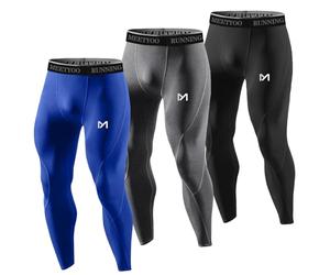 MEETYOO Men's Compression Pants, Cool Dry Long Base Layer Leggings, Sport Fitness Underwear Tights Large 3pcs c