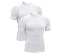 MEETYOO Men's Compression Shirt, White+white, S, Short Sleeve, Collarless, Round Neck, Sport Jersey, Running