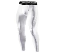 MEETYOO Mens Leggings, Sports Compression Tights Quick Dry Base Layer Bottom Training Pants for Running Cycling Workout Gym, L, White