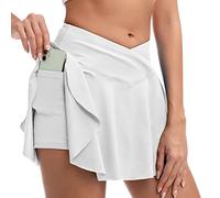MEETYOO Women’s Tennis Skirts, Sport Mini Skirts with Inner Shorts Pocket High Waist Short Skirts for Golf Sports Workout Running Skirt White