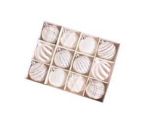MeevrgR 12-Piece Velvet Christmas Ornaments Shimmering Tree Decorations 6cm Plastic Holiday Balls with Hanging Loops(white)