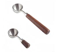 MeevrgR 2 PCS Measuring Spoons for Coffee, 30ml Stainless Steel Scoop with Walnut Wood Handle, Long and Short Styles for Kitchen, Tea, Sugar, Spice Container(Silver)