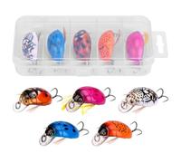 MeevrgR 5PCS Floating Fishing Lures for Beetle Insect Bait, 3.8x2cm ABS+Steel Hard Lures with 3D Eyes and Sound Beads, Compatible with Topwater Wobblers Notobug, Blue/White/Red/Black Dots/Yellow/Pink
