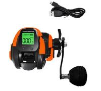 MeevrgR 7.2:1 Digital Baitcasting Reel with Fish Bite Alarm and Depth Positioning, 7+1 Ball Bearings, Aluminum Alloy Spool, for Left/Right Hand Use, Rechargeable Battery Included Orange Right