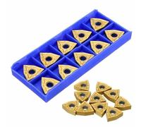 MeevrgR Carbide Inserts WNMG080404 for Lathe Turning Tool Holder, 10 PCS, Gold Coated, High Strength for Steel and Cast Iron Processing, Finishing & Semi-Finishing, Size 16.5 x 5 mm, Hole Dia 4.8 mm