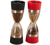 MeevrgR Dual-End Spice Grinder Set of 2, Adjustable Coarseness Stainless Steel Pepper Mill with Funnel-Shaped Heads, Ergonomic Silicone Handle, Hourglass Design for Salt, Pepper, and Herbs