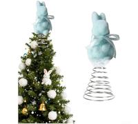 MeevrgR Easter Bunny Tree Decoration with Soft Velvet Flocking, Spring Rabbit Figurine on Metal Spring Base for Tabletop Centrepiece or Basket Display(Blue)