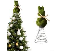 MeevrgR Easter Bunny Tree Decoration with Soft Velvet Flocking, Spring Rabbit Figurine on Metal Spring Base for Tabletop Centrepiece or Basket Display(Green)